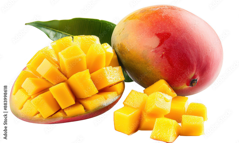 Whole Mango and Halved Mango with Cubes Whole Mango and Halved Mango with Cubes