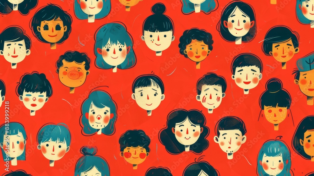Diverse and Colorful Hand-Drawn People Seamless Pattern Design Diverse and Colorful Hand-Drawn People Seamless Pattern Design