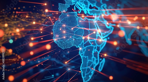 Digital map of Africa, concept of global network and connectivity, high speed data transfer and cyber technology