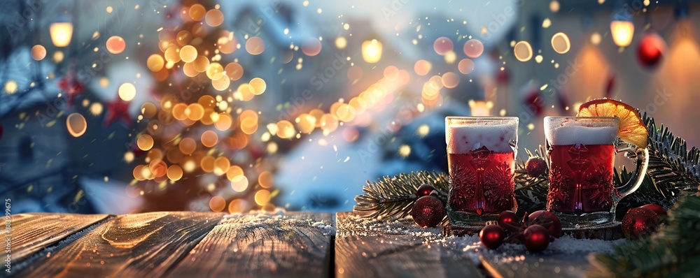Two Glasses of Mulled Wine with a Christmas Atmosphere Two Glasses of Mulled Wine with a Christmas Atmosphere