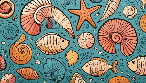 Wallpaper Mural Sea Life Doodle Illustration Torontodigital.ca