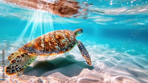 The swimming sea turtle photo