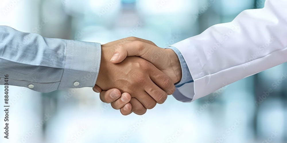 Close-up of a handshake between a doctor and a patient, symbolizing trust, care, and a strong doctor-patient relations. Close-up of a handshake between a doctor and a patient, symbolizing trust, care, and a strong doctor-patient relations.