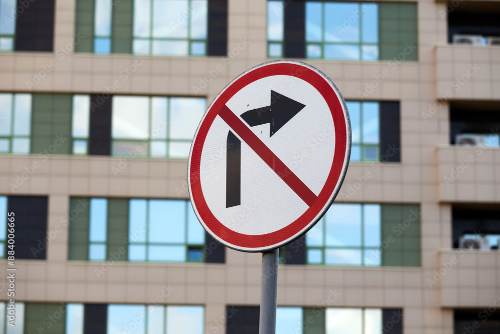 The right turn sign is prohibited of city The right turn sign is prohibited of city