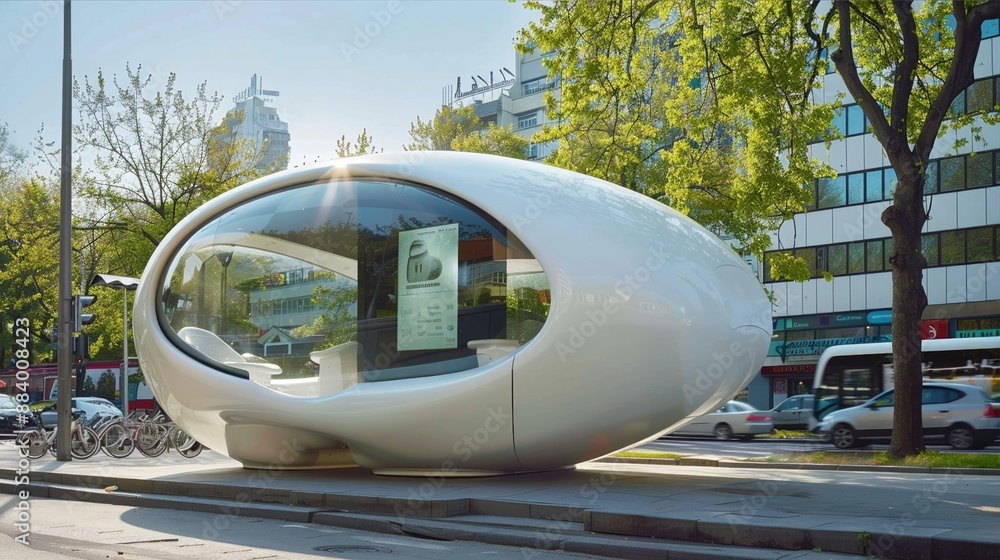 White, Oval-Shaped Futuristic Bus Service Station White, Oval-Shaped Futuristic Bus Service Station