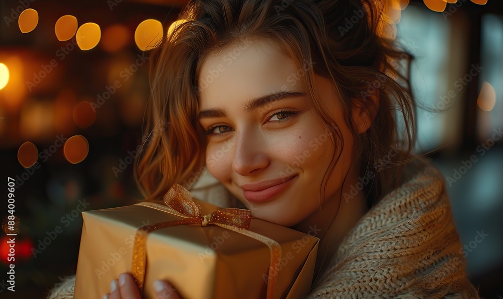 With her eyes playfully covered by her boyfriend's hands, she excitedly presents a surprise gift. With her eyes playfully covered by her boyfriend's hands, she excitedly presents a surprise gift.