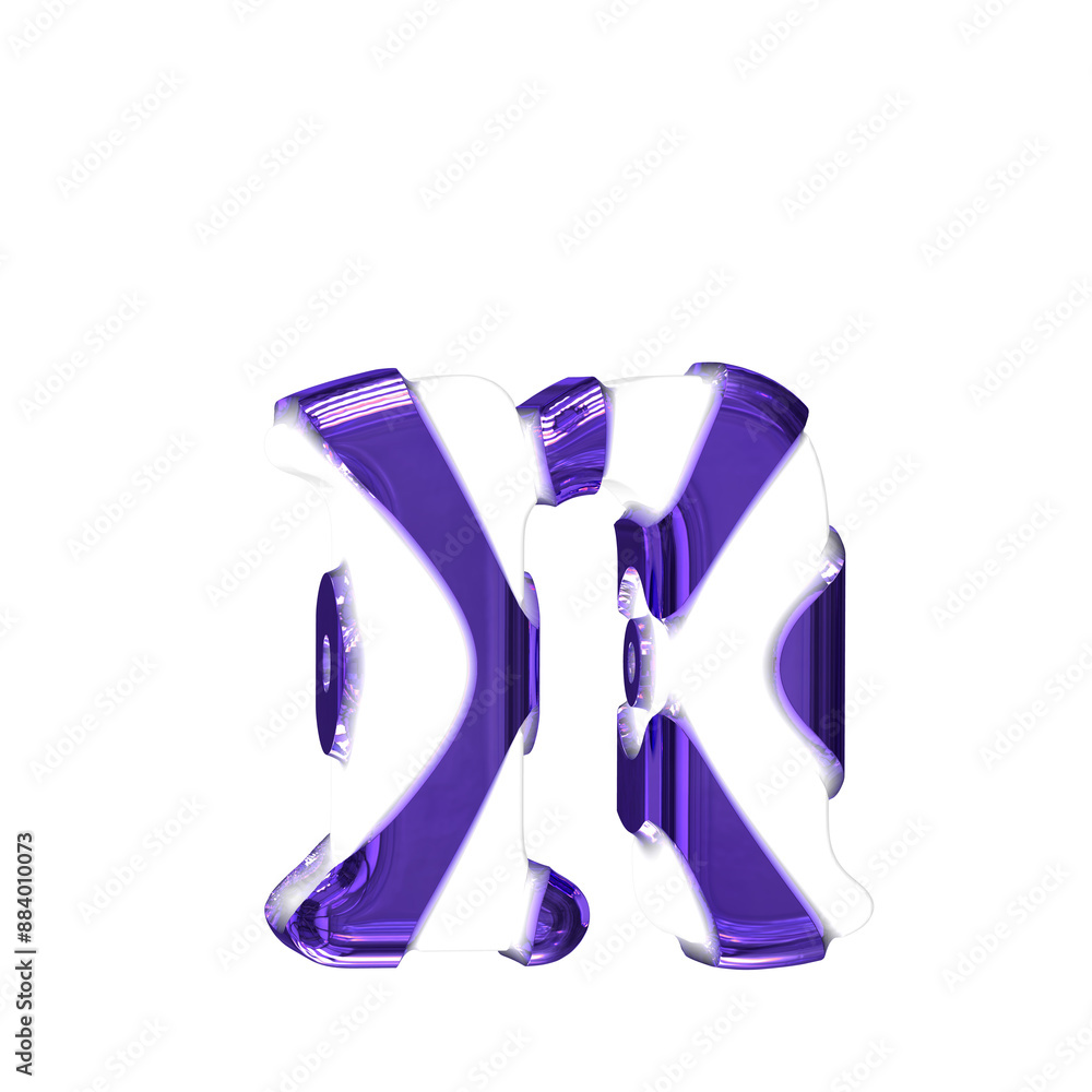 White symbol with purple thick straps. letter n White symbol with purple thick straps. letter n