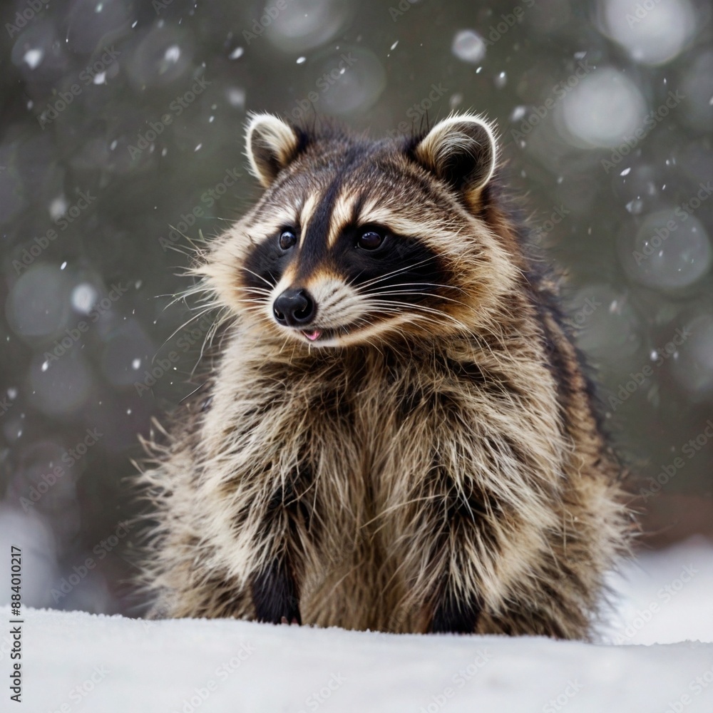 Naklejka premium snow winter raccoon