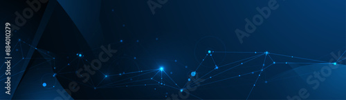 Vector Abstract molecule, internet network connection design for web site. Network Connected lines and dots, technology on blue background. Digital data, communication, science and futuristic concept