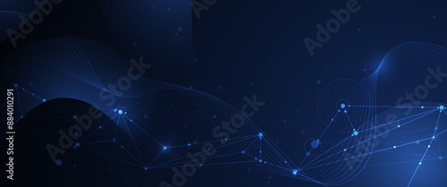 Abstract internet, network connection design for web site. Digital data, communication, science and futuristic concept. Vector molecule, Network Connected lines and dots, technology on blue background