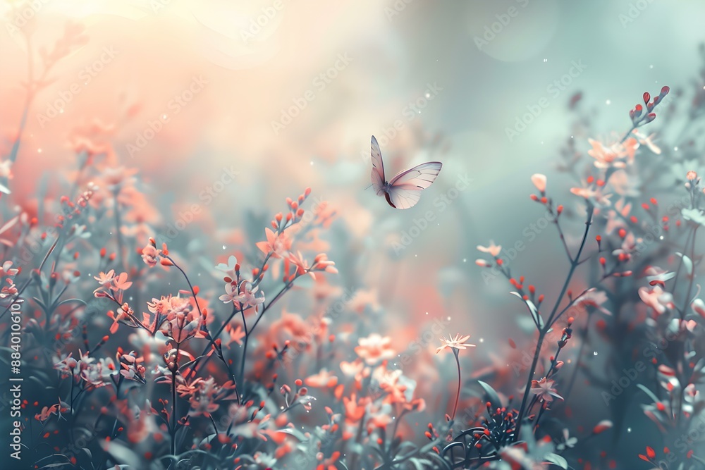 Butterflies in Bloom, Serene Flora Butterflies in Bloom, Serene Flora