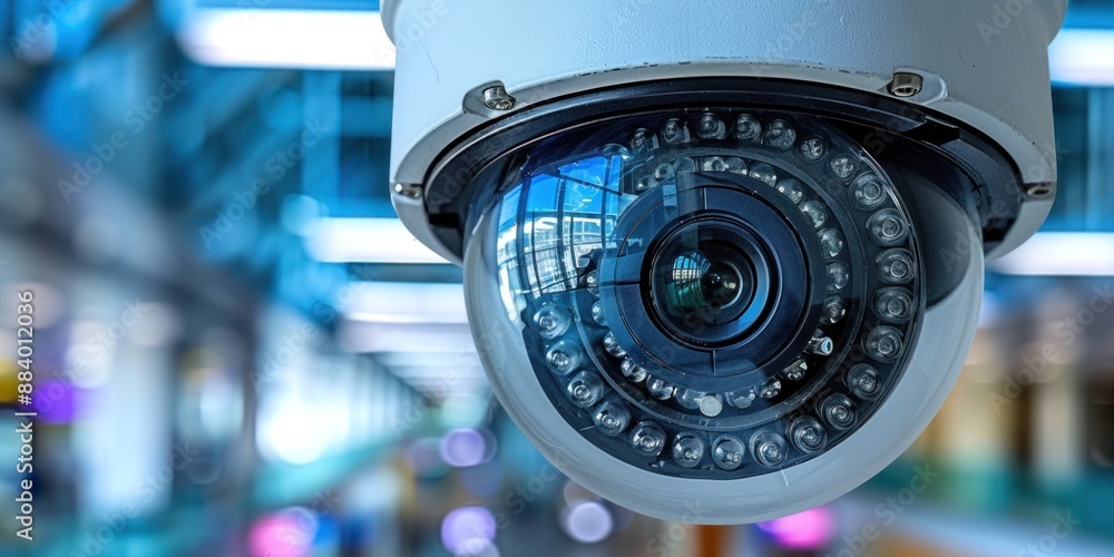 A security camera is being adjusted in an indoor setting A security camera is being adjusted in an indoor setting