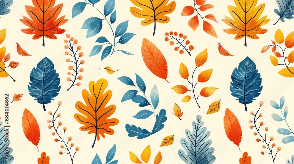 Fototapeta premium Colorful and vibrant hand-painted autumn leaves seamless pattern