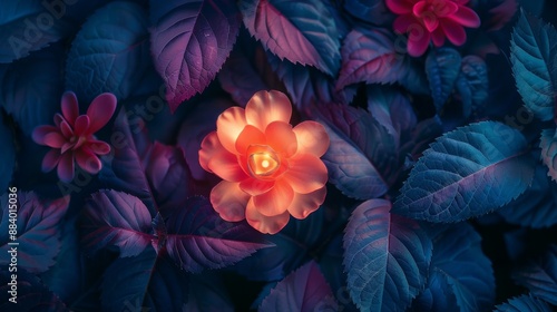 Glowing flower in a dark garden