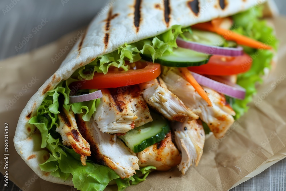 Tortilla wraps with chicken meat and vegetables. High quality photo Tortilla wraps with chicken meat and vegetables. High quality photo