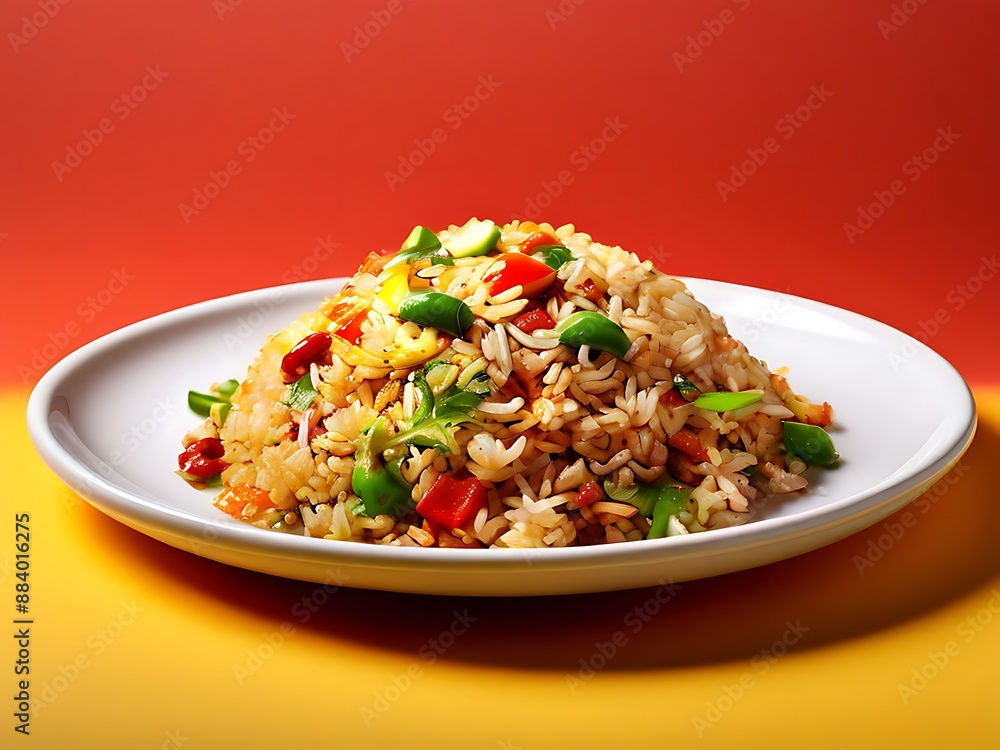 Closeup of Fried Rice with Vegetables and Seafood on a White Plate Closeup of Fried Rice with Vegetables and Seafood on a White Plate
