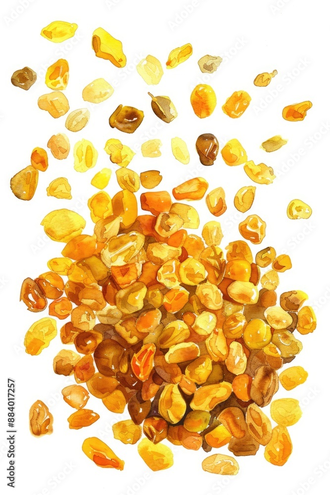 Hand-Drawn Watercolor Illustration of Delicious Dried Golden Sultanas Hand-Drawn Watercolor Illustration of Delicious Dried Golden Sultanas