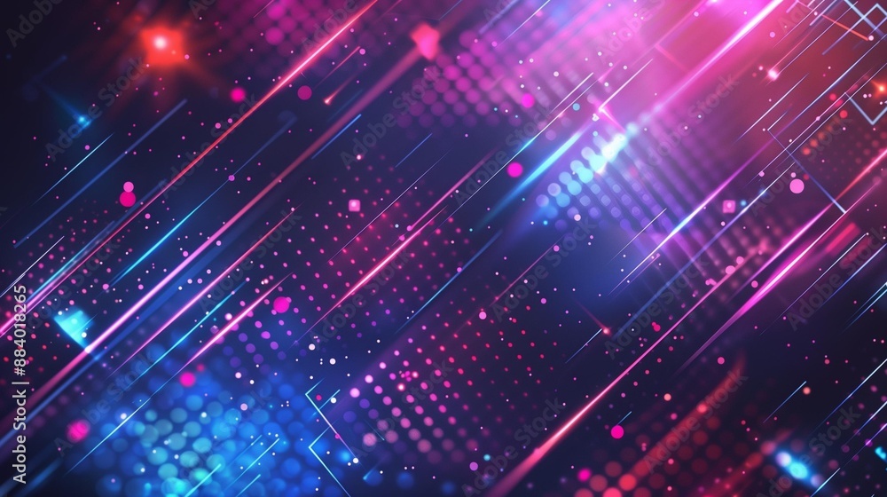 Fototapeta premium Vibrant Neon Abstract Background with Digital Lines and Dots