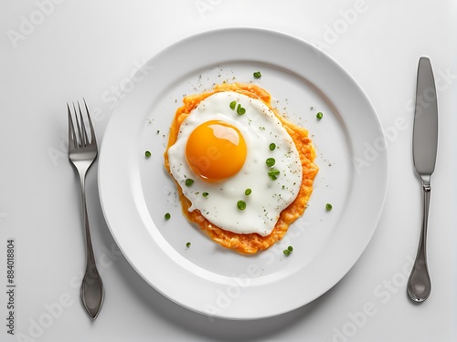 Fried Egg with Orange Mash and Green Onions photo