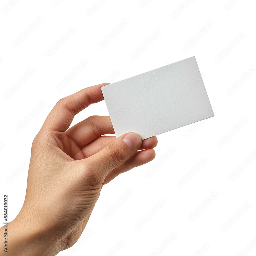 Obraz premium Hand holding business card isolated on transparent background