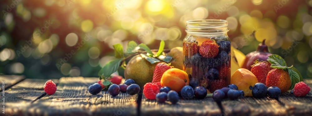 Summer fruits and berries on a wooden table. Summer fruits and berries on a wooden table.