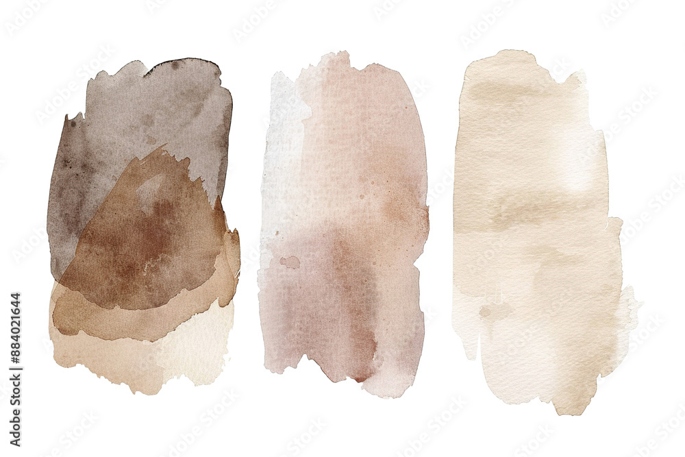 Collection of watercolor paint blobs in soft earth tones, on transparent background, ideal for sophisticated graphic design projects and art prints. Beige cut out blotches, strokes. Collection of watercolor paint blobs in soft earth tones, on transparent background, ideal for sophisticated graphic design projects and art prints. Beige cut out blotches, strokes.