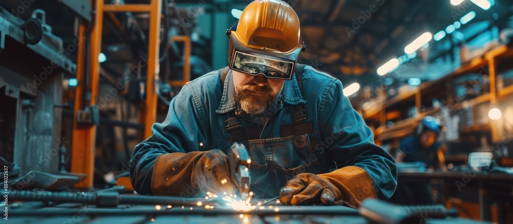 Focused Welder in Industrial Setting Focused Welder in Industrial Setting
