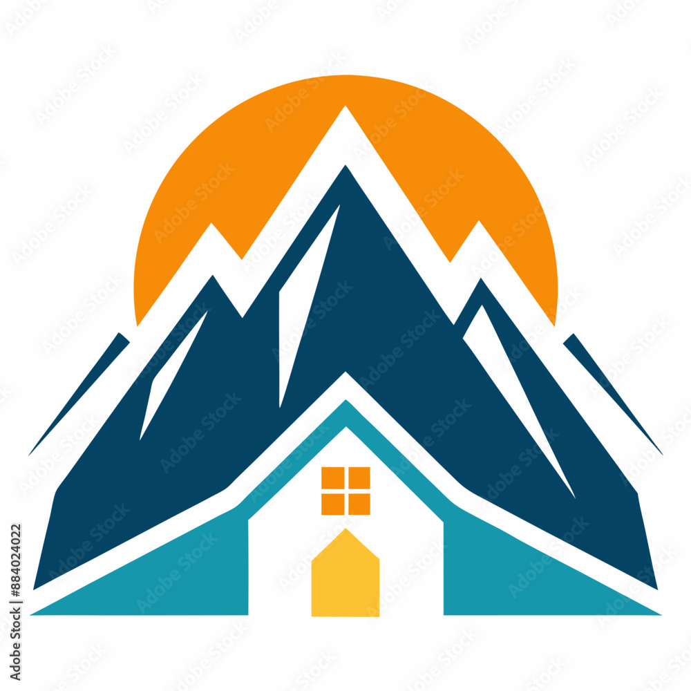 Mountain Home With Sun Symbol Logo Design Icon Vector Art Illustration Mountain Home With Sun Symbol Logo Design Icon Vector Art Illustration