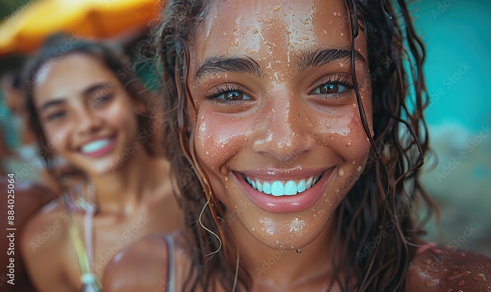 A group of young people, including multiracial friends, laugh together and take a selfie photo while walking on a city street, looking at the camera. A group of young people, including multiracial friends, laugh together and take a selfie photo while walking on a city street, looking at the camera.