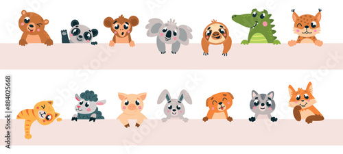 Schilderij op canvas Cartoon animals holding banner