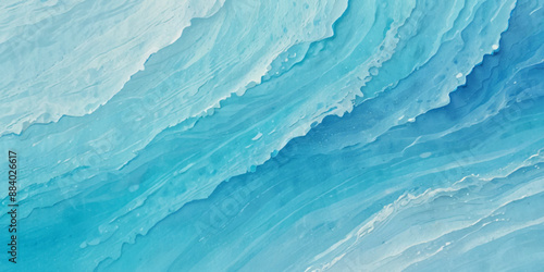 Beautiful soft blue sea water, ocean wave background. Soft blue and white hand printed creative marble texture ocean background.