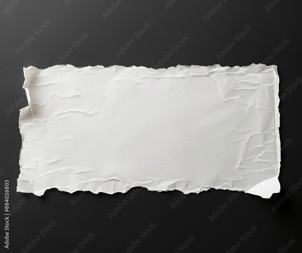 Obraz premium White blank sheet of paper with torn edges isolated on black background