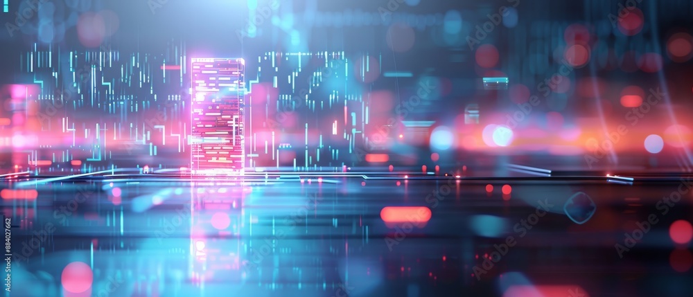 Abstract digital background with futuristic neon lights, technology grids, and data flow, depicting modern tech and innovation. Abstract digital background with futuristic neon lights, technology grids, and data flow, depicting modern tech and innovation.