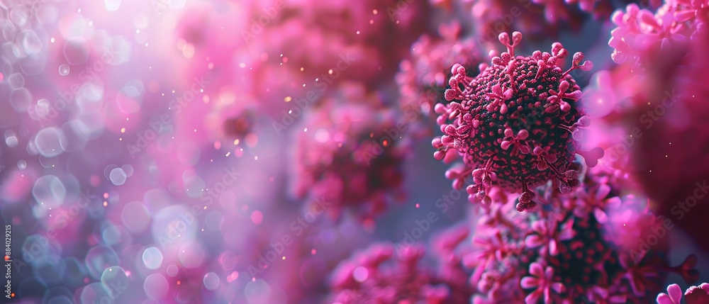 Close-up of a Virus with Pink Structures
Close-up of a Virus with Pink Structures