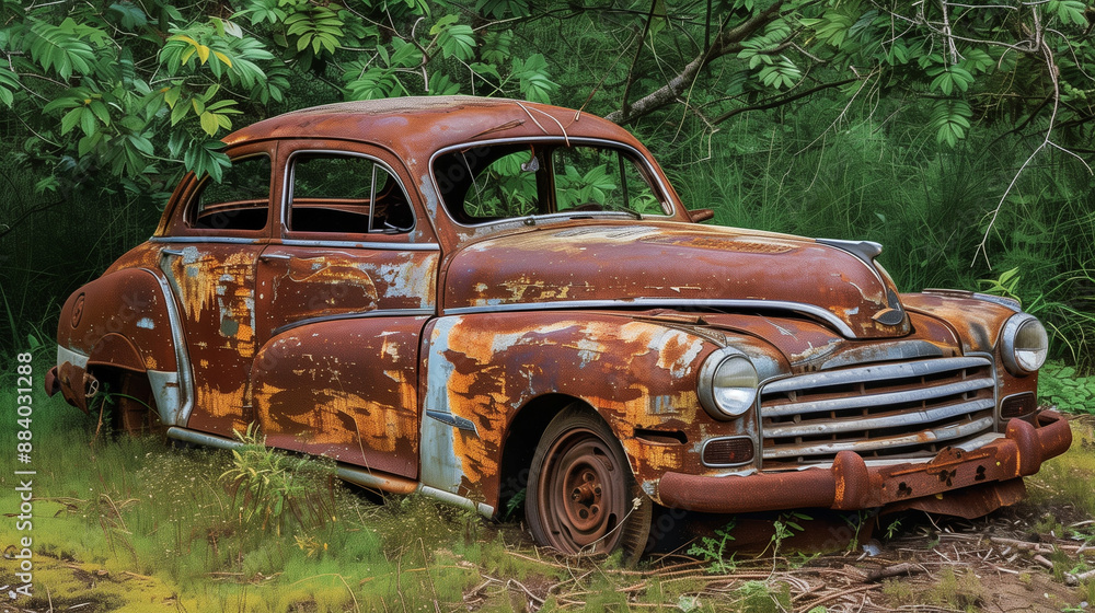 Fototapeta premium antique abandoned rusty car weathered