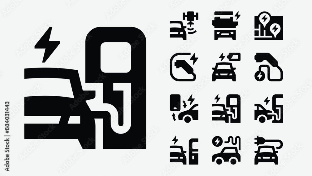 Electric Vehicles Cars Solid Icons Electric Vehicles Cars Solid Icons