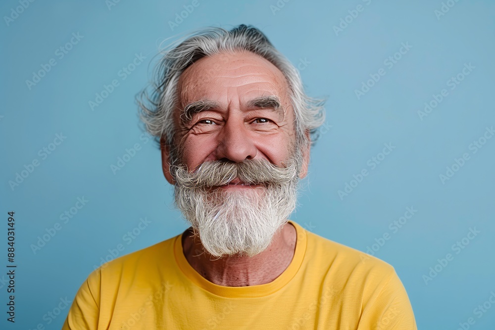 Happy elderly man on blue background Happy elderly man on blue background