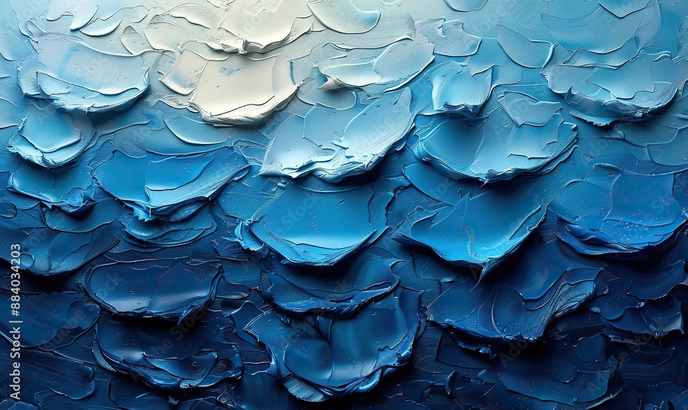Abstract oil painting on canvas captures the natural light blue texture ...