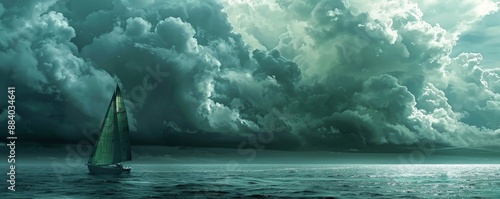 Sailing into the Stormy Horizon, digital painting, sailboat, storm clouds, ocean, sea, horizon