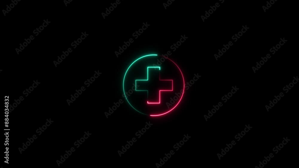 Neon Letter Add plus Icon Animation. Plus sign, great design for any purposes. Neon plus sign in circle on black background. Neon Letter Add plus Icon Animation. Plus sign, great design for any purposes. Neon plus sign in circle on black background.