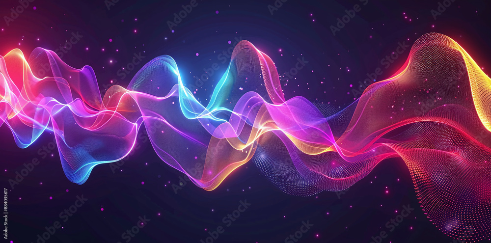 Colorful Abstract Wave Lines and Dots in Dark Digital Art Colorful Abstract Wave Lines and Dots in Dark Digital Art