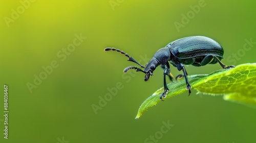 Focus Photo of a Beetle on a Leaf with Copy Space