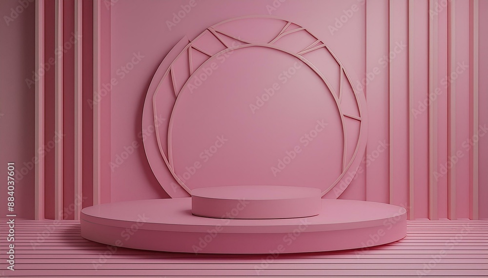 Modern Minimalist 3D Podium on Pink Geometric Background Modern Minimalist 3D Podium on Pink Geometric Background