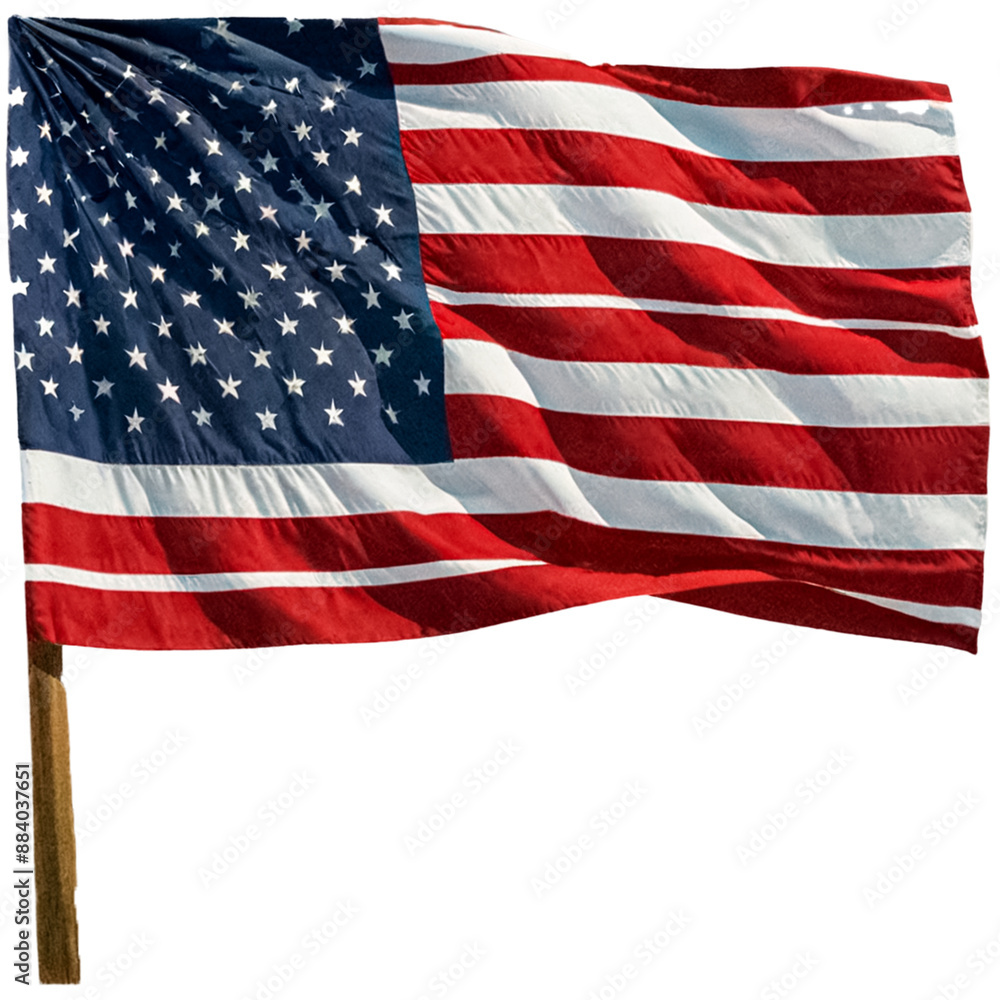 A large American flag with stars and stripes is waving in the wind A large American flag with stars and stripes is waving in the wind