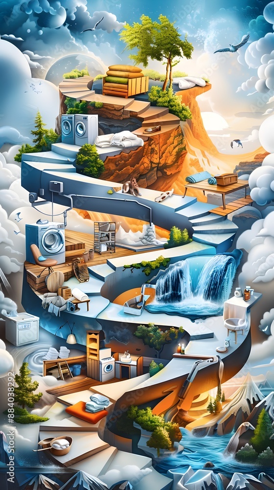 Captivating Surreal Landscape Illustrating the Transformative Journey from Laundry Service to Digestive Wellness Captivating Surreal Landscape Illustrating the Transformative Journey from Laundry Service to Digestive Wellness