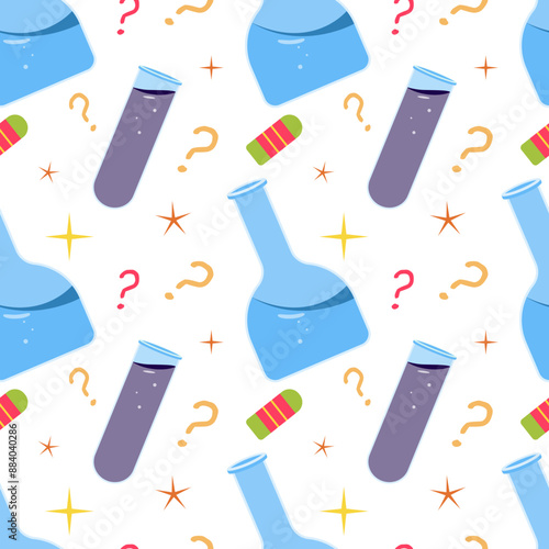 Seamless pattern. Sample of school supplies on a white background. Flat style. Vector.