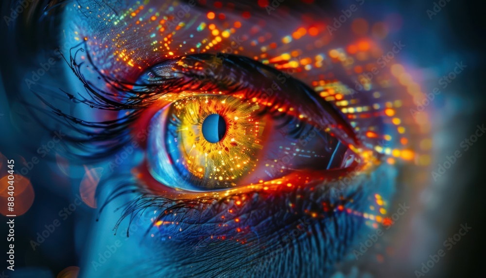 The Optical Biometrics Eye Futuristic Cyberspace Technology Neural Network with Beautiful Colors Scan The Optical Biometrics Eye Futuristic Cyberspace Technology Neural Network with Beautiful Colors Scan