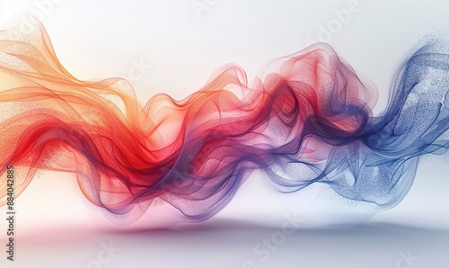 An abstract wave of swirling red and blue hues adorns a white backdrop, showcasing flowing liquid lines as a captivating design element.