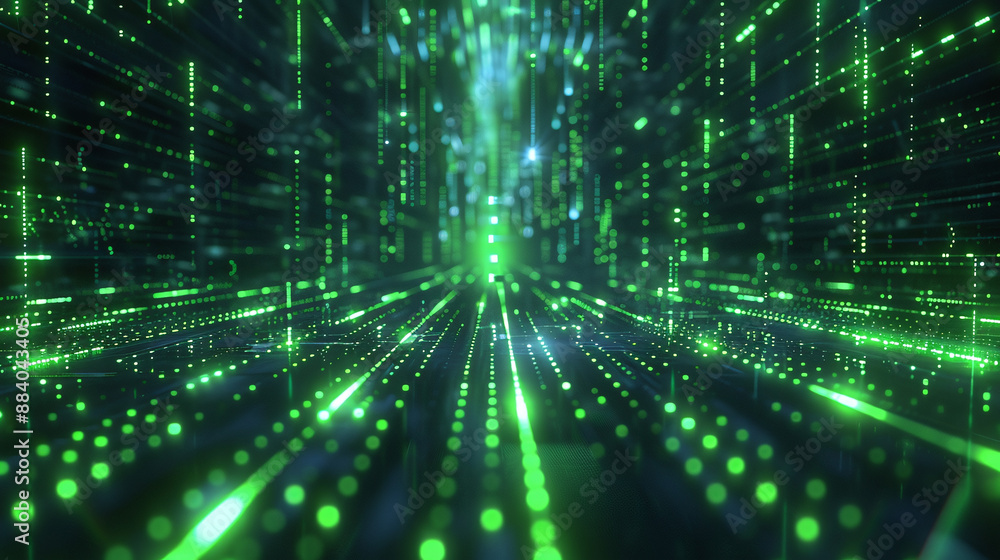 Futuristic Green Digital Matrix with Dynamic Light Trails Futuristic Green Digital Matrix with Dynamic Light Trails