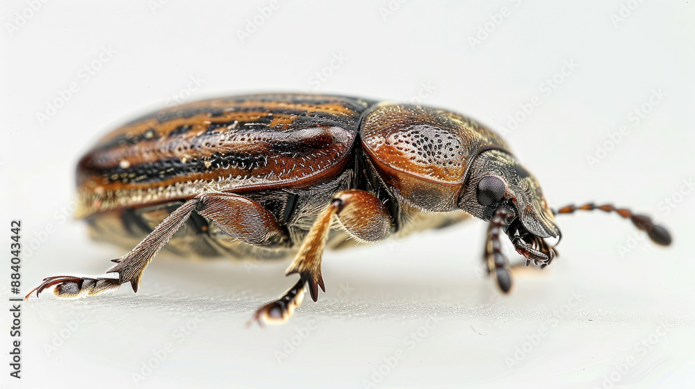Naklejka premium Close-up of a Striped Beetle on White Background